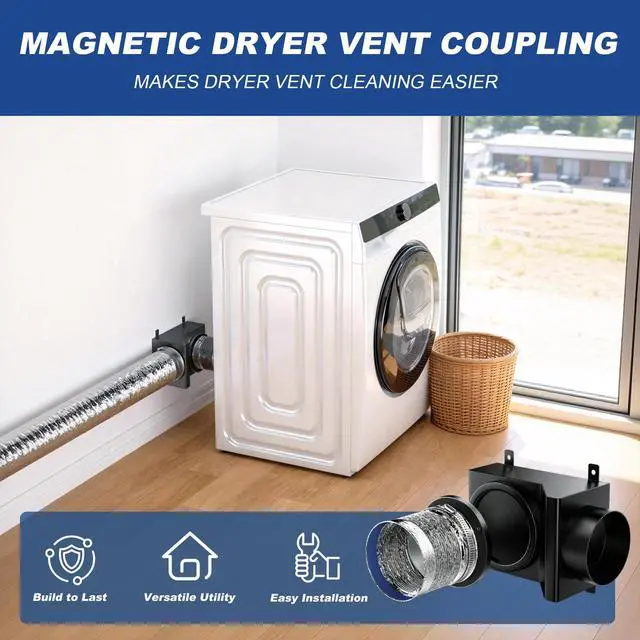 Alt view image 6 of 7 - Magnetic Dryer Vent Connector Kit, 90 Degree Magnetic Dryer Vent Strong Magnet Dryer Vent Adapter Airtight Seal Quick Connect Disconnect Easy to Clean Flexible Hose 4" Exhaust Duct with Clamp Screws