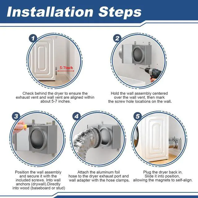 Alt view image 4 of 7 - Magnetic Dryer Vent, 90 Degree Magnetic Dryer Vent Strong Magnet Dryer Vent Connector Kit Airtight Seal Adapter Quick Connect Disconnect Easy to Clean Foil Hose 4" Exhaust Duct with Clamps Screws