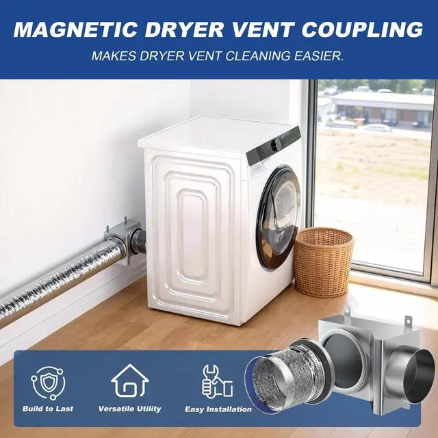 Alt view image 5 of 7 - Magnetic Dryer Vent, 90 Degree Magnetic Dryer Vent Strong Magnet Dryer Vent Connector Kit Airtight Seal Adapter Quick Connect Disconnect Easy to Clean Foil Hose 4" Exhaust Duct with Clamps Screws