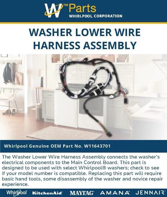 Alt view image 3 of 4 - W11643701 Genuine OEM Washer Lower Wire Harness Assembly Replacement Part - Replaces W11335100