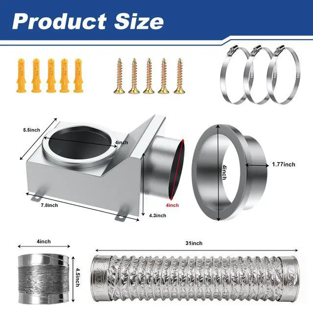 Alt view image 2 of 7 - Magnetic Dryer Vent, 90 Degree Magnetic Dryer Vent Strong Magnet Dryer Vent Connector Kit Airtight Seal Adapter Quick Connect Disconnect Easy to Clean Foil Hose 4" Exhaust Duct with Clamps Screws