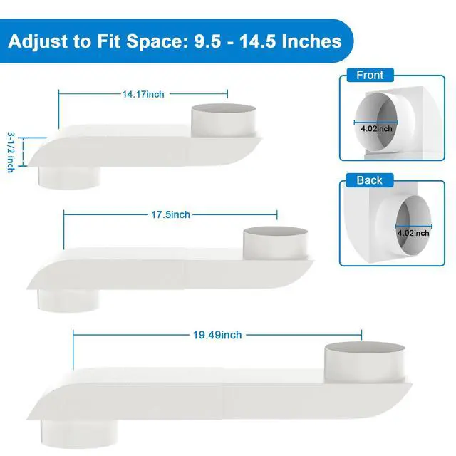 Alt view image 2 of 7 - Periscope Dryer Vent Kit 9.5-14.5" Adjustable Telescoping Duct, Stainless Steel Flat Slim Design for Tight Spaces, Fits Whirlpool & All Standard 4-Inch Dryer Vents