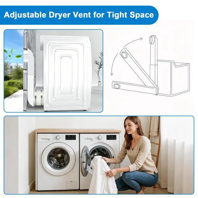 Alt view image 3 of 7 - Periscope Dryer Vent Kit 9.5-14.5" Adjustable Telescoping Duct, Stainless Steel Flat Slim Design for Tight Spaces, Fits Whirlpool & All Standard 4-Inch Dryer Vents