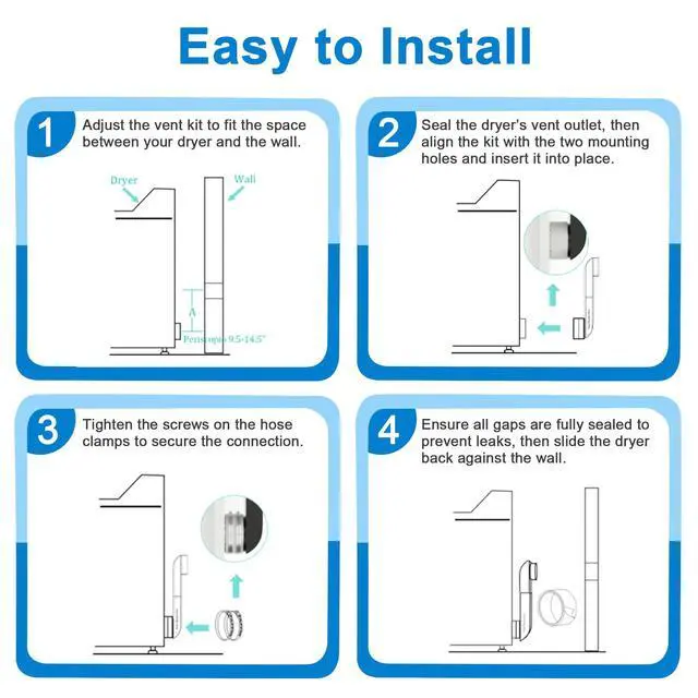 Alt view image 5 of 7 - Periscope Dryer Vent Kit 9.5-14.5" Adjustable Telescoping Duct, Stainless Steel Flat Slim Design for Tight Spaces, Fits Whirlpool & All Standard 4-Inch Dryer Vents
