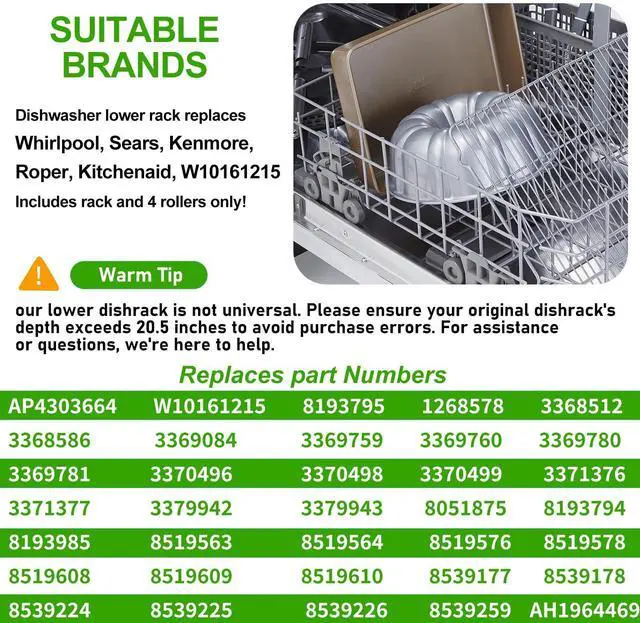 Alt view image 6 of 6 - W10161215 for Whirlpool Dishwasher Racks, The Size of This Product is 20.5" Deep x 20.5" Wide x 6''Height,Measure Carefully Before Buying