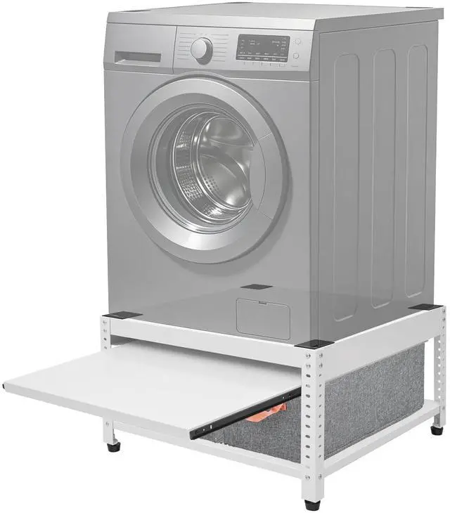 Main image of Washer and Dryer Pedestals, 28" L x 28" W Heavy Duty Metal Washer and Dryer Stand Universal Platform, Washer Dryer Pedestal with Basket Shelf, Portable Storage Bag, 4 Silicone Pads, Fit 800lbs, White
