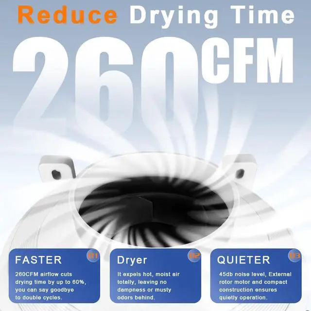 Alt view image 4 of 7 - Dryer Vent Booster Fan with Pressure Switch for Automatic Activation, 4" Inline Exhaust Fan 260CFM High Air Volume, Ultra-Quiet Anti-Clog Design Efficiently Reducing Drying Time
