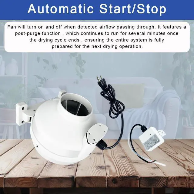 Alt view image 6 of 7 - Dryer Vent Booster Fan with Pressure Switch for Automatic Activation, 4" Inline Exhaust Fan 260CFM High Air Volume, Ultra-Quiet Anti-Clog Design Efficiently Reducing Drying Time