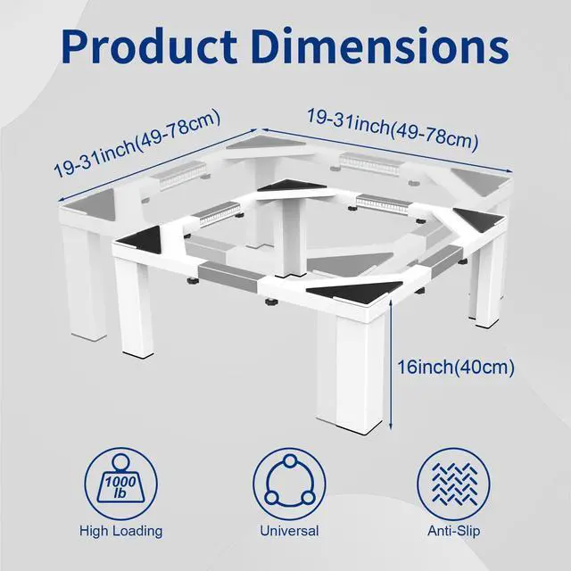 Alt view image 2 of 7 - Heavy-Duty All Steel Laundry Pedestal 16" Height, Full Size Universal Washing Machine Stand, Dryer Stand, Suitable for All Washer and Dryer, White