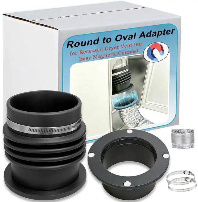 Main image of Round to Oval Adapter Magnetic Connect for Recessed Dryer Vent Box | Magnetic Connect | 4 Inch Dryer Vent Hose Connector for Tight Space | Quick Disconnect for Lint Cleaning and Maintenance