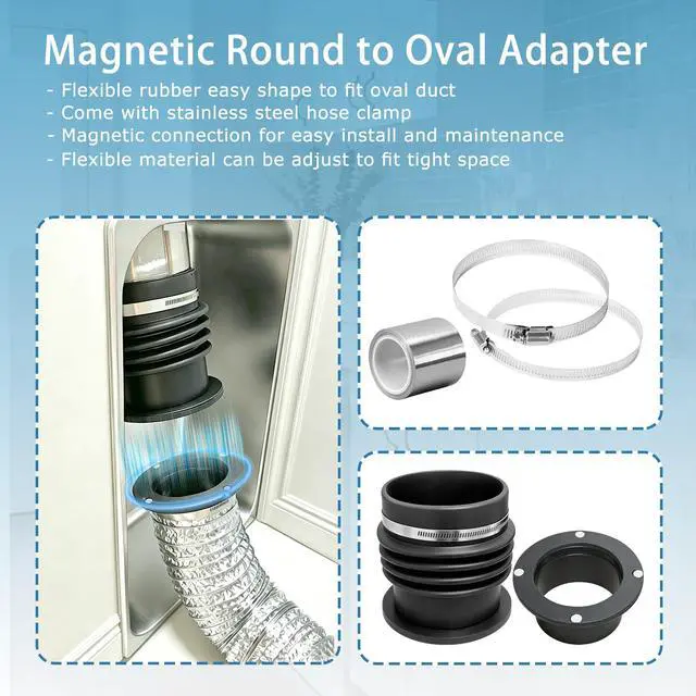 Alt view image 3 of 5 - Round to Oval Adapter Magnetic Connect for Recessed Dryer Vent Box | Magnetic Connect | 4 Inch Dryer Vent Hose Connector for Tight Space | Quick Disconnect for Lint Cleaning and Maintenance