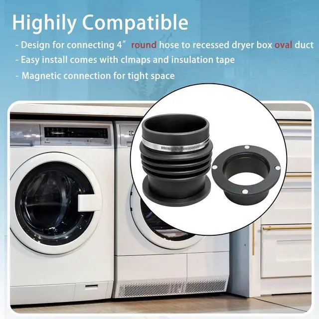 Alt view image 5 of 5 - Round to Oval Adapter Magnetic Connect for Recessed Dryer Vent Box | Magnetic Connect | 4 Inch Dryer Vent Hose Connector for Tight Space | Quick Disconnect for Lint Cleaning and Maintenance
