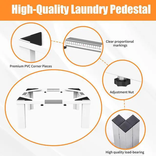 Alt view image 4 of 7 - Heavy-Duty All Steel Universal Laundry Pedestal 16" Height, Full size Washing Machine Stand Adjustable Dryer Stand, Suitable for all Washer and Dryer PedestalWhite