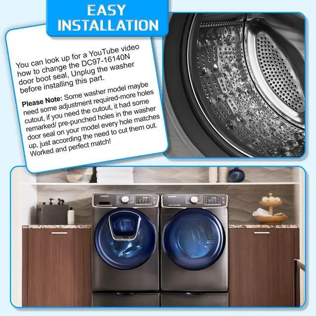 Alt view image 5 of 7 - Upgraded DC97-16140N Washer Door Seal Compatible with Samsung Washer Seal Replacement Parts Washer Door Boot WF45K6500AV/A2 WF45K6500AV/A2 WF45K6500AW/A2 WF45K6500AW/A2 Door Seal Gasket