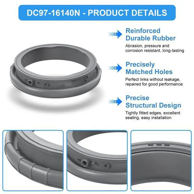 Alt view image 4 of 7 - Upgraded DC97-16140N Washer Door Seal Compatible with Samsung Washer Seal Replacement Parts Washer Door Boot WF45K6500AV/A2 WF45K6500AV/A2 WF45K6500AW/A2 WF45K6500AW/A2 Door Seal Gasket