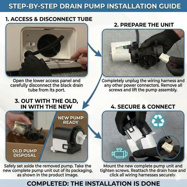 Alt view image 4 of 4 - OEM Quality Washer Drain Pump For LG WM3370HVA,WM2501HWA, WM3570HVA,WM3488HW, WM2650HRA,WM3570HWA