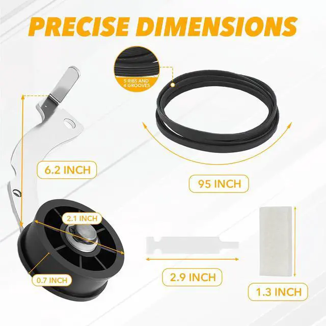 Alt view image 4 of 7 - Upgraded Dryer Repair Kit Compatible with Speed Queen 1992 and Newer, with RB170002 Dryer Roller Kit & D511255P Dryer Cylinder Belt & D516792 Dryer ldler Pulley & RB170003 Dryer Drum Glide Kit
