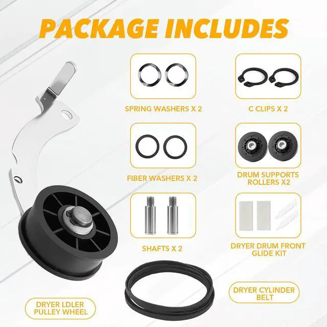 Alt view image 5 of 7 - Upgraded Dryer Repair Kit Compatible with Speed Queen 1992 and Newer, with RB170002 Dryer Roller Kit & D511255P Dryer Cylinder Belt & D516792 Dryer ldler Pulley & RB170003 Dryer Drum Glide Kit