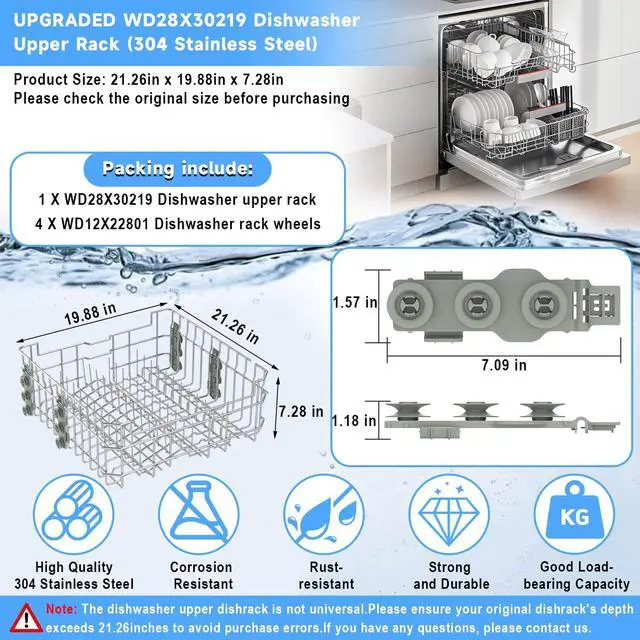 Alt view image 2 of 7 - UPGRADED WD28X35779 WD28X30219 Dishwasher Upper Rack Compatible with GE Dishwasher Rack Replacement Parts with Wheel,304 Stainless Steel WD28X30219 WD28X25018 WD28X26104 GE Dishwasher Upper Rack Part