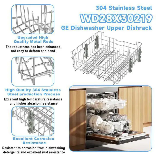 Alt view image 3 of 7 - UPGRADED WD28X35779 WD28X30219 Dishwasher Upper Rack Compatible with GE Dishwasher Rack Replacement Parts with Wheel,304 Stainless Steel WD28X30219 WD28X25018 WD28X26104 GE Dishwasher Upper Rack Part