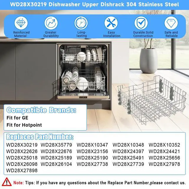 Alt view image 4 of 7 - UPGRADED WD28X35779 WD28X30219 Dishwasher Upper Rack Compatible with GE Dishwasher Rack Replacement Parts with Wheel,304 Stainless Steel WD28X30219 WD28X25018 WD28X26104 GE Dishwasher Upper Rack Part