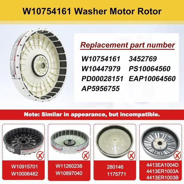 Alt view image 2 of 7 - W10754161 W10447979 Washer Rotor (OEM) Compatible with whirlpool maytag crosley kenmore Washer for WTW7000DW0 WTW7500GC2 MVWB766FW1 MVWB765FW ect. Replacement Part AP5956755 PS10064560 PD00028151 etc