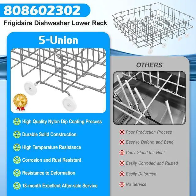 Alt view image 7 of 7 - Upgraded 808602302 5304535379 Dishwasher Lower Rack Compatible with Frigidaire Dishwasher Rack Parts,5304535768 154432601 FDB1050RES0 Frigidaire Kenmore Dishwasher Bottom Rack Replacement with Wheel