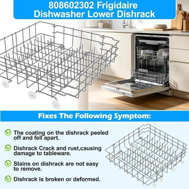 Alt view image 5 of 7 - Upgraded 808602302 5304535379 Dishwasher Lower Rack Compatible with Frigidaire Dishwasher Rack Parts,5304535768 154432601 FDB1050RES0 Frigidaire Kenmore Dishwasher Bottom Rack Replacement with Wheel