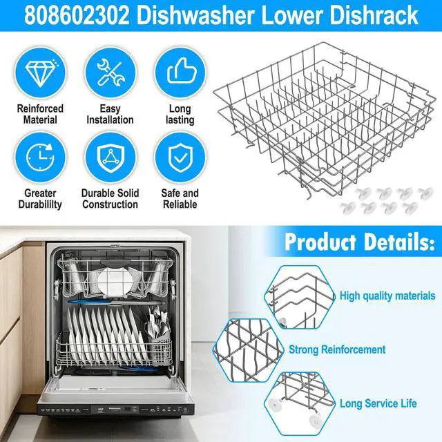 Alt view image 6 of 7 - Upgraded 808602302 5304535379 Dishwasher Lower Rack Compatible with Frigidaire Dishwasher Rack Parts,5304535768 154432601 FDB1050RES0 Frigidaire Kenmore Dishwasher Bottom Rack Replacement with Wheel