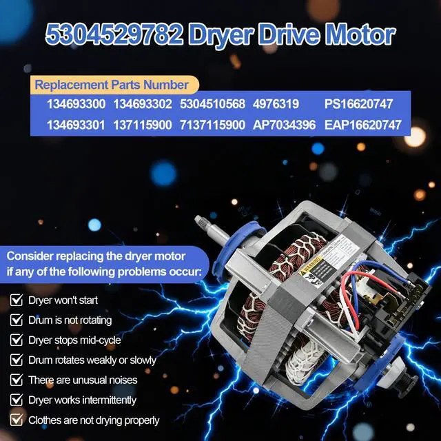 Alt view image 2 of 7 - 5304529782 134693300 134693302 Dryer Motor Compatible with Electrolux Frigidaire Kenmore White-Westinghouse, Replaces 137115900 134693301 5304510568 AP7034396 PS16620747 EAP16620747 PD00074329