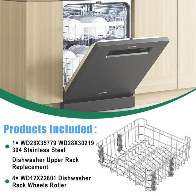 Alt view image 6 of 7 - Upgraded 304 Stainless Steel WD28X35779 WD28X30219 Dishwasher Upper Rack Replacement for GE Dishwasher Rack Parts Hotpoint Models ADT521PGF0BS ADT521PGF0WS with WD12X22801 Wheels