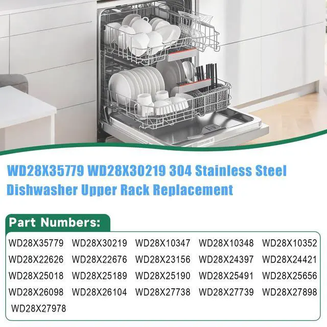 Alt view image 4 of 7 - Upgraded 304 Stainless Steel WD28X35779 WD28X30219 Dishwasher Upper Rack Replacement for GE Dishwasher Rack Parts Hotpoint Models ADT521PGF0BS ADT521PGF0WS with WD12X22801 Wheels