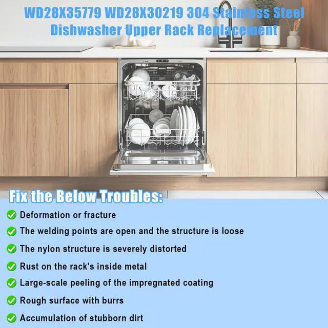 Alt view image 7 of 7 - Upgraded 304 Stainless Steel WD28X35779 WD28X30219 Dishwasher Upper Rack Replacement for GE Dishwasher Rack Parts Hotpoint Models ADT521PGF0BS ADT521PGF0WS with WD12X22801 Wheels