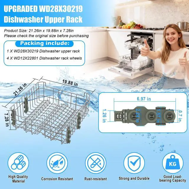 Alt view image 2 of 7 - UPGRADED WD28X30219 WD28X35779 Dishwasher Upper Rack Compatible with GE Dishwasher Rack Replacement Parts,WD28X25018 WD28X22626 WD28X23156 WD28X25491 WD28X24421 GE Dishwasher Upper Rack with Wheels