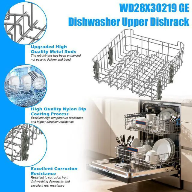 Alt view image 3 of 7 - UPGRADED WD28X30219 WD28X35779 Dishwasher Upper Rack Compatible with GE Dishwasher Rack Replacement Parts,WD28X25018 WD28X22626 WD28X23156 WD28X25491 WD28X24421 GE Dishwasher Upper Rack with Wheels