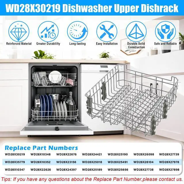 Alt view image 4 of 7 - UPGRADED WD28X30219 WD28X35779 Dishwasher Upper Rack Compatible with GE Dishwasher Rack Replacement Parts,WD28X25018 WD28X22626 WD28X23156 WD28X25491 WD28X24421 GE Dishwasher Upper Rack with Wheels
