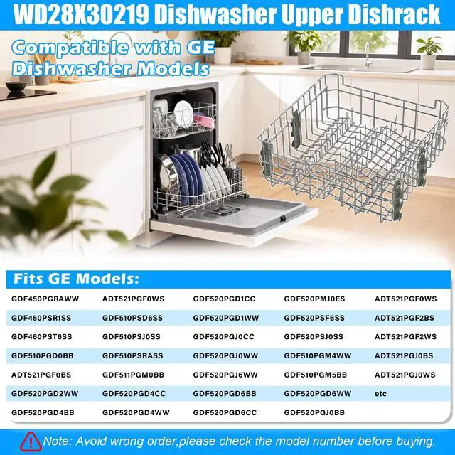 Alt view image 5 of 7 - UPGRADED WD28X30219 WD28X35779 Dishwasher Upper Rack Compatible with GE Dishwasher Rack Replacement Parts,WD28X25018 WD28X22626 WD28X23156 WD28X25491 WD28X24421 GE Dishwasher Upper Rack with Wheels