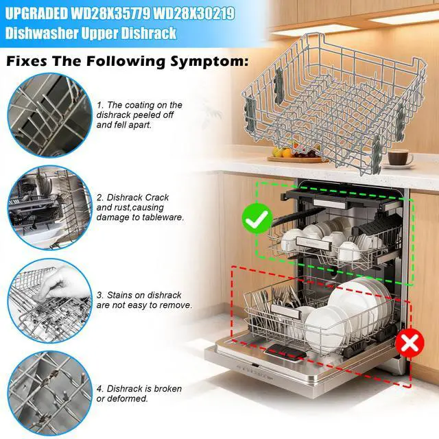 Alt view image 6 of 7 - UPGRADED WD28X30219 WD28X35779 Dishwasher Upper Rack Compatible with GE Dishwasher Rack Replacement Parts,WD28X25018 WD28X22626 WD28X23156 WD28X25491 WD28X24421 GE Dishwasher Upper Rack with Wheels