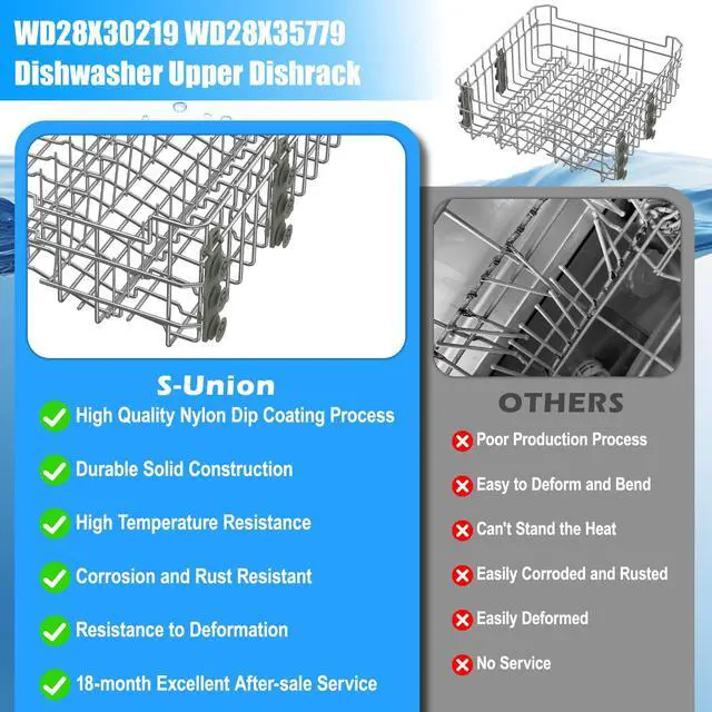 Alt view image 7 of 7 - UPGRADED WD28X30219 WD28X35779 Dishwasher Upper Rack Compatible with GE Dishwasher Rack Replacement Parts,WD28X25018 WD28X22626 WD28X23156 WD28X25491 WD28X24421 GE Dishwasher Upper Rack with Wheels