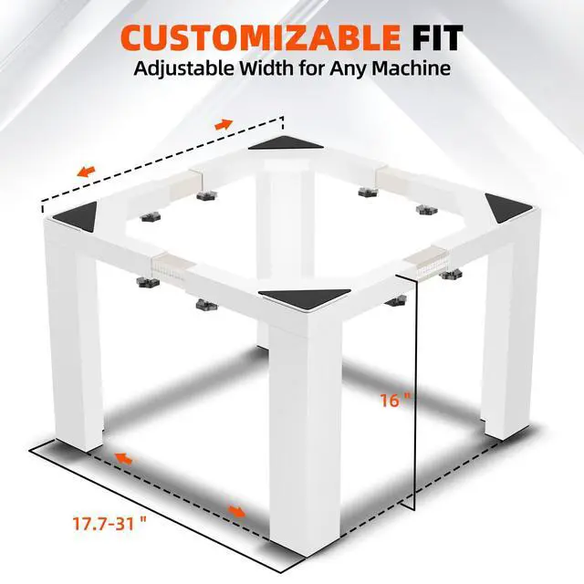 Alt view image 2 of 7 - 16" Washer Dryer Pedestal, Stainless Steel Laundry Pedestal White | 17.7"-31" Adjustable Width Heavy Duty, for Fridge Dishwasher, Universal Fit, 12 Inch Height, Adjustable Base Stand