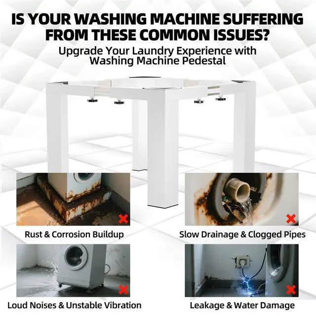 Alt view image 4 of 7 - 16" Washer Dryer Pedestal, Stainless Steel Laundry Pedestal White | 17.7"-31" Adjustable Width Heavy Duty, for Fridge Dishwasher, Universal Fit, 12 Inch Height, Adjustable Base Stand