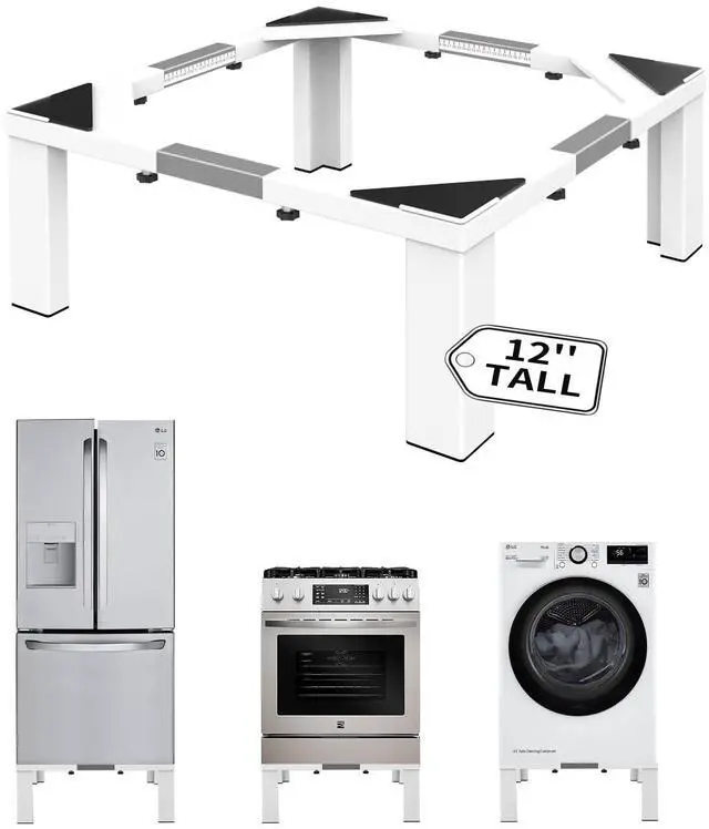 Main image of Heavy-Duty All Steel Laundry Pedestal, Full Size 12" Height Washing Machine Stand, Universal Adjustable Washer and Dryer Pedestals (White)
