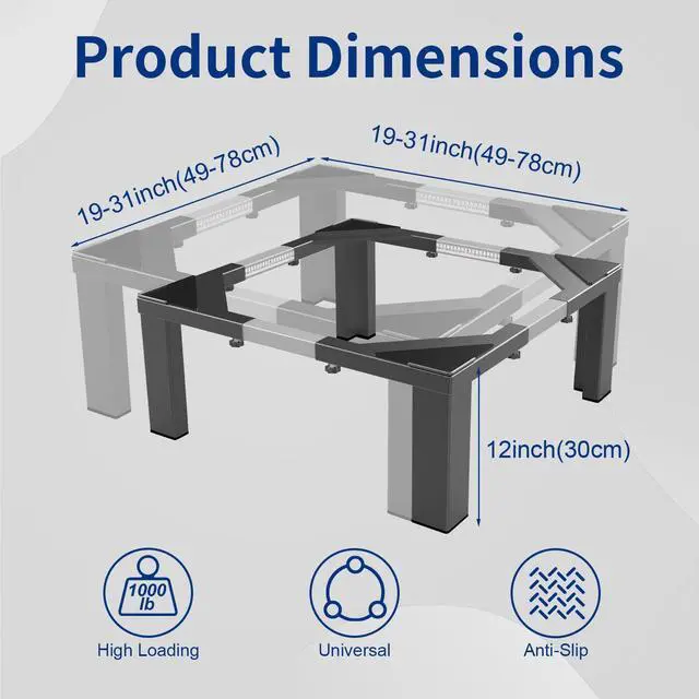 Alt view image 2 of 7 - Heavy-Duty All Steel Laundry Pedestal 12" Height, Full Size Universal Washing Machine Stand, Dryer Stand, Suitable for All Washer and Dryer (Black)