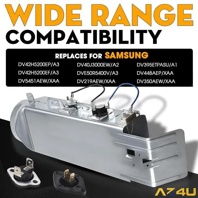 Alt view image 4 of 7 - Dryer Heating Element Assembly Replaces For Samsung DV42H5200EP/A3 DV42H5200EF/A3 DV5451AEW/XAA DV40J3000EW/A2 DVE50R5400V/A3 DV219AEW/XAA DV395ETPASU/A1 DV448AEP/XAA DV350AEW/XAA DV330AEB/XAA
