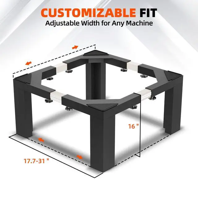 Alt view image 2 of 7 - 16" Washer Dryer Pedestal, Stainless Steel Laundry Pedestal Black | 17.7"-31" Adjustable Width Heavy Duty, for Fridge Dishwasher, Universal Fit, 12 Inch Height, Adjustable Base Stand