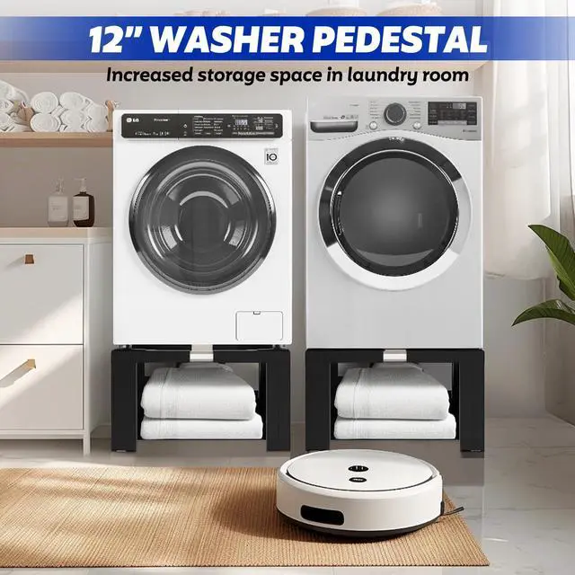 Alt view image 3 of 7 - 16" Washer Dryer Pedestal, Stainless Steel Laundry Pedestal Black | 17.7"-31" Adjustable Width Heavy Duty, for Fridge Dishwasher, Universal Fit, 12 Inch Height, Adjustable Base Stand