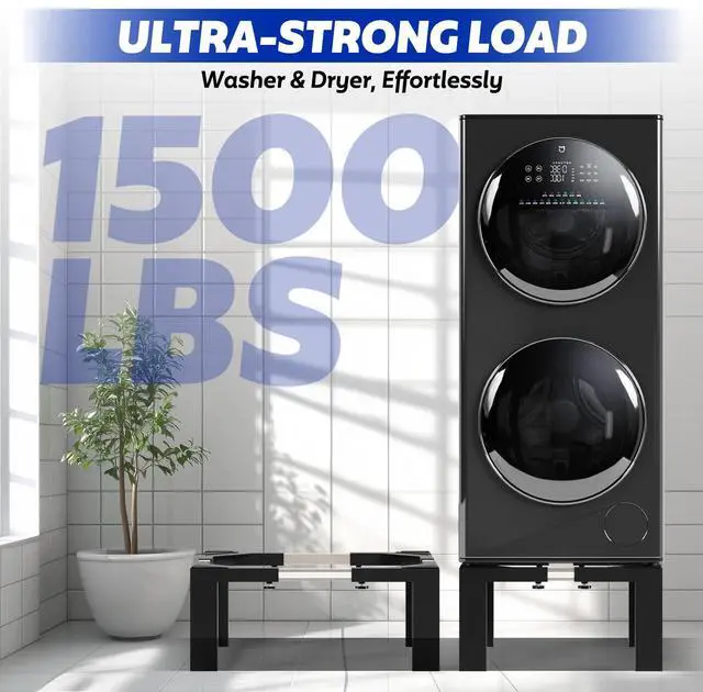 Alt view image 5 of 7 - 16" Washer Dryer Pedestal, Stainless Steel Laundry Pedestal Black | 17.7"-31" Adjustable Width Heavy Duty, for Fridge Dishwasher, Universal Fit, 12 Inch Height, Adjustable Base Stand