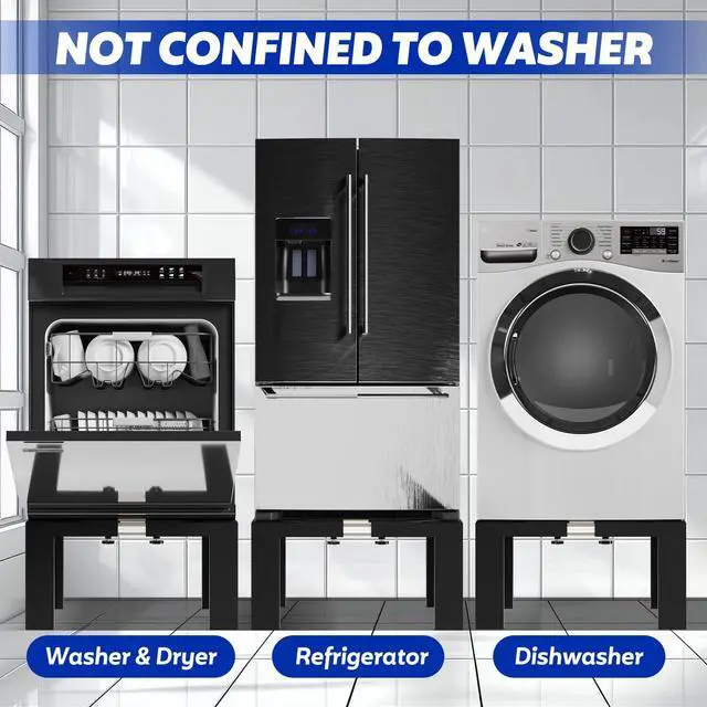 Alt view image 7 of 7 - 16" Washer Dryer Pedestal, Stainless Steel Laundry Pedestal Black | 17.7"-31" Adjustable Width Heavy Duty, for Fridge Dishwasher, Universal Fit, 12 Inch Height, Adjustable Base Stand