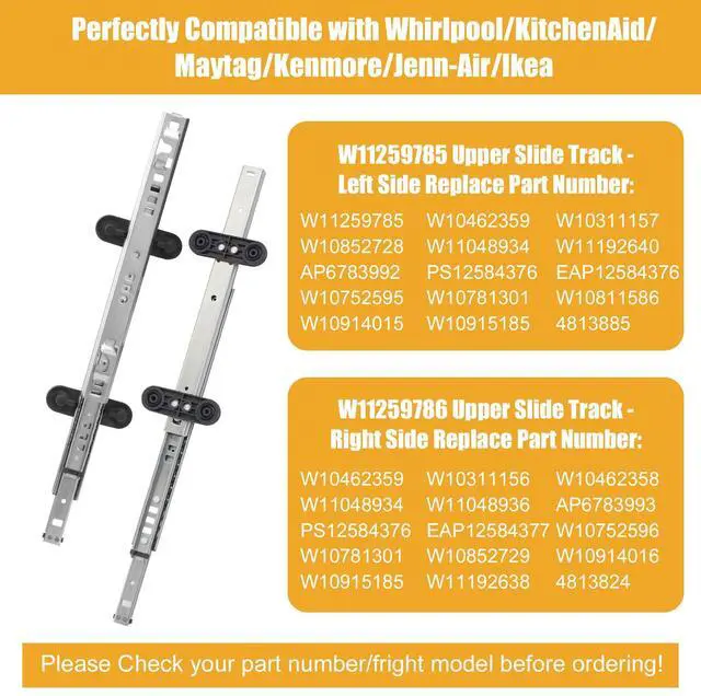 Alt view image 2 of 6 - W11259786 W11259785 Dishwasher Dishrack Slide Track (Left & Right) - Compatible With Whirlpool KitchenAid Maytag Jenn-Air Dishwasher - Replaces PS12584377 PS12584377 AP6783993 AP6783993 KDTE204EPA2