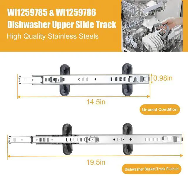 Alt view image 4 of 6 - W11259786 W11259785 Dishwasher Dishrack Slide Track (Left & Right) - Compatible With Whirlpool KitchenAid Maytag Jenn-Air Dishwasher - Replaces PS12584377 PS12584377 AP6783993 AP6783993 KDTE204EPA2